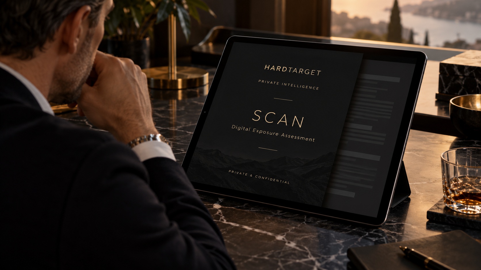 A confidential digital SCAN report viewed at an angle, with its content obscured.